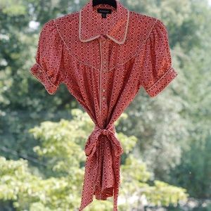 BEBE SILK HEART BLOUSE WITH WAIST TIE